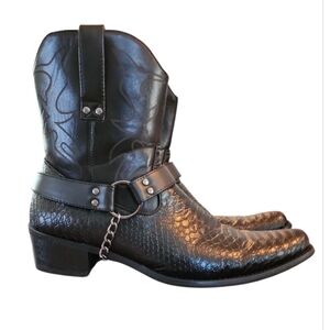 Parrazo men’s black snakeskin Western boots Buckle Chain size 9 faux leather